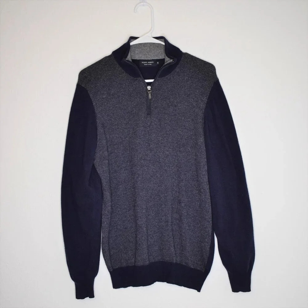 Filippo Riberti Mens Sz M Quarter Zip Knit Pullover Sweater Wool Cashmere Italy